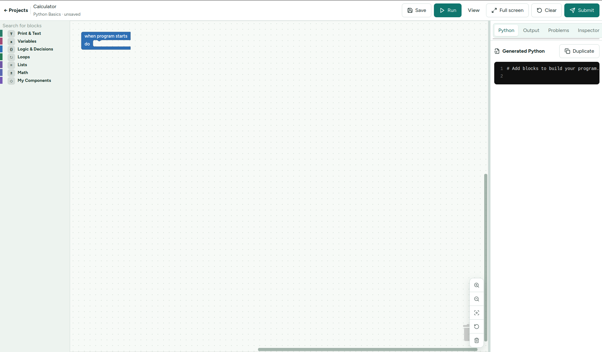 LearnKit Blockly project workspace